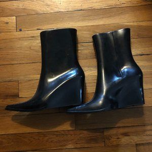 Melissa Black Rubber Wedge Rain Boots 7